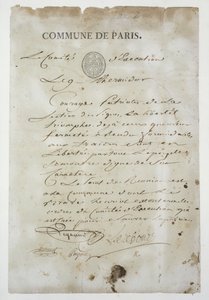 Výzva od Maximiliena de Robespierre (1758-94), abyste se připojili ke Komuně, 9 Thermidor An 2 (27. července 1794) (pero a inkoust na papíře) od French School