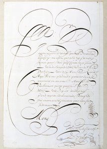 Kaligrafie: Účetní dopis kaligrafovaný kolem roku 1678 Francoisem de Bruynem. Historická knihovna města Paříže od French School