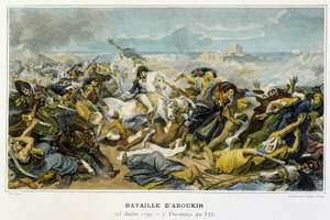 Tažení (expedice) Egypta (1798-1801): Joachim Murat (1767-1815) během bitvy u Aboukiru dne 25. července 1799, během níž Bonaparte zavrhl Turky na moře. od French School