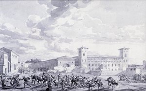 Italské tažení: pohled na povstání města Paříže proti francouzské okupaci v květnu 1796. Anonymní kresba. Paříž, Muzeum Louvre od French School