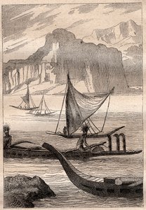 Kanoe z Marquises Islands - ilustrace převzata z „Velkých námořníků 18. století““ od French School