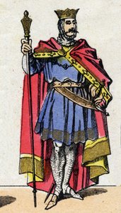 Kapetovská dynastie: Portrét Hugues Capet (940-996) Král Franků v letech 987 až 996. Epinal imaging z konce 19. století. Soukromá sbírka. od French School
