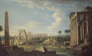 Capriccio s egyptskými ruinami (olej na panelu) od French School