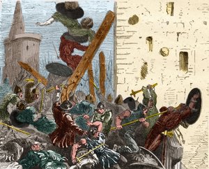 Dobytí Carcassonne během křížové výpravy proti Albigeers v srpnu 1209. Rytina v „“ Histoire De France En Cent Paintings od Paula Lehugeura „“ 1891 od French School