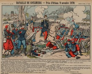Dobytí Orleans Francouzi po bitvě u Coulmiers, francouzsko-pruská válka, 9. listopadu 1870 (barevná rytina) od French School