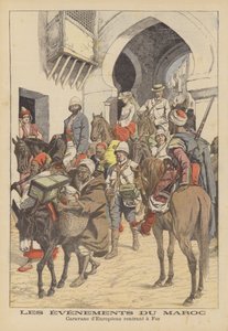 Karavana Evropanů vracejících se do Fezu, Maroko (barevná litografie) od French School