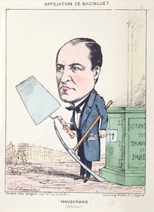 Karikatura barona Georgese Eugena Haussmanna (1809-91) jako stavitelského druha, kolem roku 1870