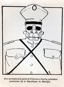 Karikatura generála Victoriano Huerta (1854-1916) úřadující prezident Republiky Mexiko, ilustrace z Le Monde Illustre, zveřejněno 1. března 1913 od French School