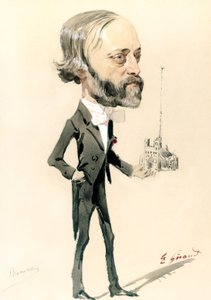 Karikatura architekta Eugèna Emmanuela Viollet-le-Duc (barva lito) od French School