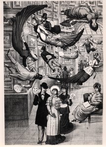 Karikatura návštěvníků pařížského salonu z roku 1880 od French School