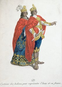 Karnevalové kostýmy představující krále a královnu Inků z konce 18. století od French School