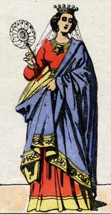Karolinská dynastie: Portrét Edwige z Wessexu (Edgiva, Otgiva, Ogive, cca 903-951) Královna franků manželka Karla III., zvaného Prostá (879-929). Epinal zobrazování z konce 19. století. Soukromá sbírka. od French School