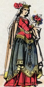 Karolinská dynastie: Portrét Hildegardy z Vintzgau (v. 758-783), manželky Karla Velikého nebo Karla Velikého (Carolus Magnus, 742-814). Epinal zobrazování z konce 19. století. Soukromá sbírka. od French School