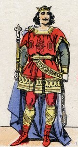 Karolinská dynastie: Portrét Ludvíka II. Begue (846-879), krále franků v letech 877 až 879. Epinal zobrazování z konce 19. století. Soukromá sbírka. od French School