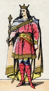 Karolinská dynastie: Portrét Ludvíka V. dit le Faineanta (967-987), krále Franků v letech 986 až 987. Epinal zobrazení z konce 19. století. Soukromá sbírka. od French School