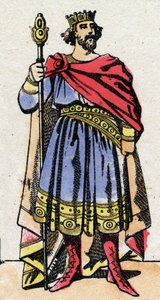 Karolinská dynastie: Portrét francouzského Raoula (nebo Rodolpha, v. 890-936), krále Franků v letech 923 až 936. Epinal imaging z konce 19. století. Soukromá sbírka. od French School