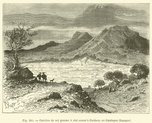 Otevřený kamenný solný lom v Cardone, Katalánsko, Španělsko (rytina) od French School
