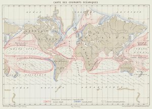 Mapa oceánských proudů (barva litho) od French School