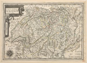 Obecná mapa třinácti kantonů Švýcarska, Vallay, Ligues, Grise, Maison-Dieu a Valteline od French School