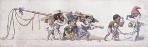 Kreslený film zobrazující Francii jako obchodníka s otroky ve svých koloniích, kolem 1845-48 (pero, inkoust a akvarel na papíře) od French School