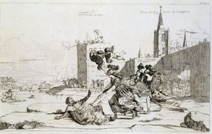 Kreslený film znázorňující Mademoiselle de Montpensier (Grande Mademoiselle) „“, jak se valí z Francie Mazarin a jeho příznivci““ od French School