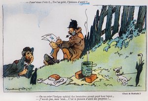 Kreslený film zobrazující dva tuláky z vydání časopisu La Baionnette z dubna 1917 (Poisson d