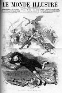 Karikatura mladého školáka kárajícího od konce prázdnin, které se blíží k pronájmu třídy v roce 1888. od French School