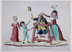 Karikatura o královské rodině (Ludvík XVI. a Marie Antoinetta se svými dětmi) během francouzské revoluce, cca 1790 - Musee Carnavalet od French School