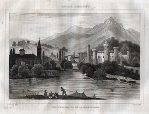 Zámek Ivrea - Castello di Ivrea - rytina z “” Malebné Itálie”” od M. de Norvinse, Ch. Nodier 1834-1836. od French School