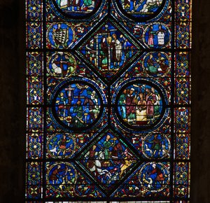 Katedrála v Chartres, barevné sklo: život svatého Eustache, nízké detaily od French School