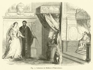 Catherine de Medici a Nostradamus (rytina) od French School
