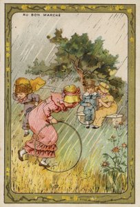 Uloveno v dešti (chromolitho) od French School