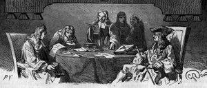 Cenzura: Za starého režimu se služba nazývá „Černý kabinet““, aby z bezpečnostních důvodů prověřovala soukromou korespondenci. Rytina 19. století. od French School
