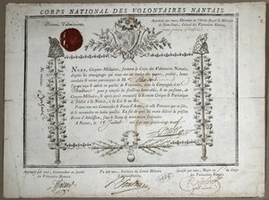 Osvědčení o přijetí do Národní gardy dobrovolníků v Nantes, 1789 od French School