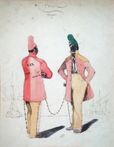 Připoutaní odsouzenci v Brestu (akvarel na papíře) od French School
