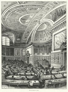 Chambre des Pairs (Chamber of Peers), horní komora francouzského parlamentu od roku 1814 až do jeho zrušení po revoluci v roce 1848 (rytina) od French School
