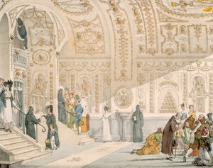 Kaple mrtvých, ryl Villain, hospoda. 1820 (barevné rytí) od French School