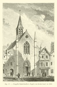 kaple Saint-Leufroy; z kresby z roku 1680 od French School