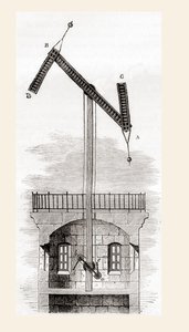 Chappeho telegrafní systém, z knihy Les Merveilles de la Science, vydané kolem roku 1870 (rytina) od French School