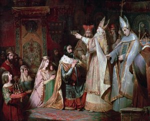 Karel Veliký (747-814) korunován králem Itálie v roce 774 (olej na plátně) od French School