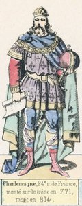 Karel Veliký, 24. král Francie, nastoupil na trůn roku 771, zemřel roku 814 (barevná rytina) od French School