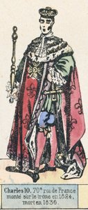 Charles 10, 70. král Francie, nastoupil na trůn v roce 1824, zemřel v roce 1836 (barevná rytina) od French School