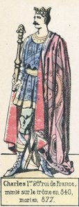 Karel 1., 26. král Francie, nastoupil na trůn v roce 840, zemřel v roce 877 (barevná rytina) od French School