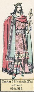 Charles 3 dit le simple, 31. král Francie, 898 až 929 (barevná rytina) od French School