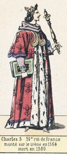 Karel 5, 52. král Francie, nastoupil na trůn v roce 1364, zemřel v roce 1380 (barevná rytina) od French School