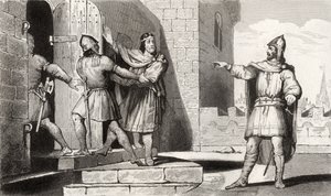 Karel III. (879-929), prostý zajatý jedním ze svých vojáků, z „Histoire de France“ od Colarta, vydané kolem roku 1840 od French School
