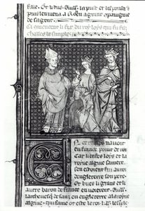 Karel III. (879-929) Prostý s manželkou a synem Ludvíkem IV. (921-954), Grandes Chroniques de France, 1375-79 od French School