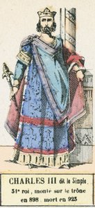 Karel III. dit le Simple, 31. král, nastoupil na trůn roku 898, zemřel roku 923 (barevná rytina) od French School