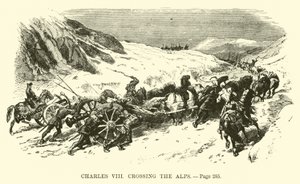 Karel VIII překračující Alpy od French School