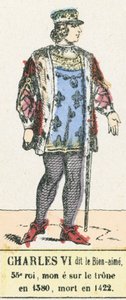 Karel VI. zvaný Milovaný, 53. král, nastoupil na trůn roku 1380, zemřel roku 1422 (barevná rytina) od French School